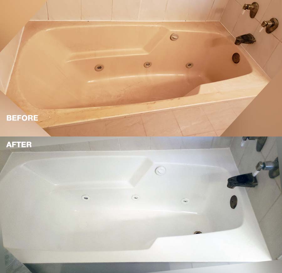 Allwest Refinishing Calgary - A refinished tub before and after